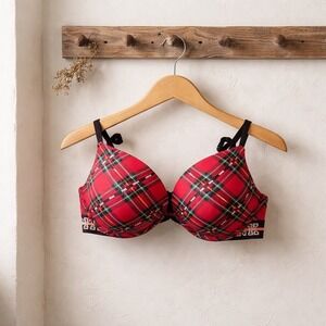 Victoria's‎ Secret PINK Push Up Bra Women 36DD Red Plaid Good Festive Sporty
